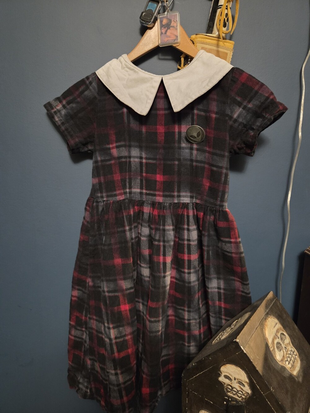 Disturbia Girls Plaid Dress with White Collar - Red & Black